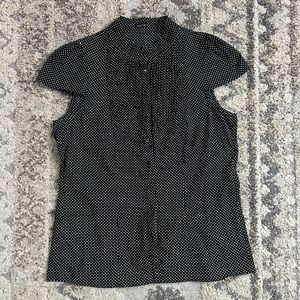 Joseph Black Polka Dot Pleated Blouse 40